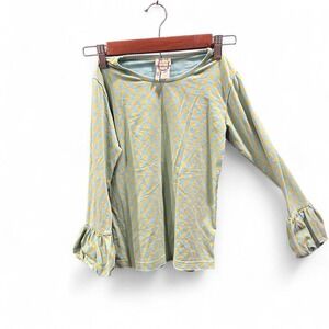 Turquoise & green polka dot 3/4 sleeve top w ruffle sleeves by Matilda Jane 14